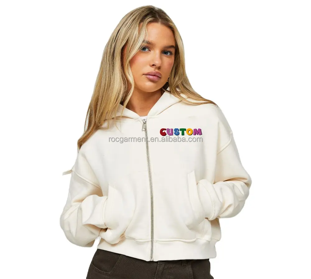 Manufacturer OEM Custom Cheap Oversized Short Hoodie Womens Cropped Zipper Hoodie