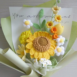 Fleurs artificielles au crochet <span class=keywords><strong>Bouquet</strong></span> de fleurs fait à la main Produit fini Rose Lily Tulipe Anniversaire Anniversaire Petite amie Mère Graduation Forever Cadeau <span class=keywords><strong>Bouquet</strong></span> de mariée - Product Image 2