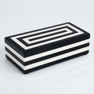 Modern Black White Resin Craft Inlay MDF Storage Box Handcrafted Organizer for Tabletop Home Office Decor - Product Image 1
