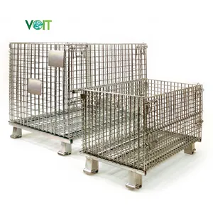 Voit Collapsible Logistics Galvanized Steel Metal Wire Mesh Storage Containers With Wheels