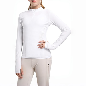 Chemise d'<span class=keywords><strong>équitation</strong></span> athlétique à manches longues pour filles-Trous pour les pouces, UPF50, <span class=keywords><strong>veste</strong></span> équestre à demi-fermeture éclair pour enfants à séchage rapide - Product Image 1