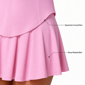 Women Premium Soft Pink Long Sleeve <b>Zip</b> <b>Up</b> Training Top and Pleated Tennis Skirt Set for Professional Fitness and Activewear - Product Image 4