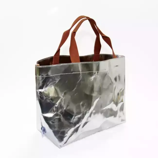Grands sacs en papier Kraft lavables en argent pour femmes, fourre-tout de Shopping brillant avec Logo