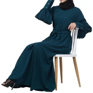 Long Cuff Full Balloon Sleeve with Belt a Line Abaya 2023 Wholesale Factory Made Contemporary Women OEM Service Nida Adults