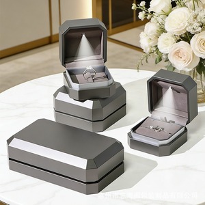 Custom High end octagonal jewelry <b>box</b> with LED light gray jewelry <b>box</b> ring, <b>earring</b> necklace bracelet jewelry spray painted <b>box</b> - Product Image 4