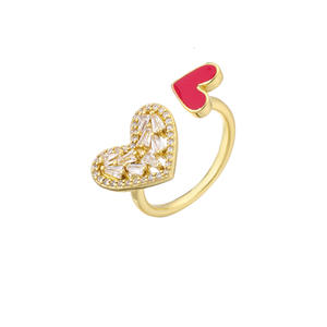<span class=keywords><strong>DIBI</strong></span> Trendy Micro-Inlaid Zircon ajustable gota de aceite melocotón corazón anillo abierto joyería de cobre para mujer - Product Image 2