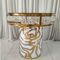 Support de présentation de gâteau rond en cristal doré pour la décoration de mariage, table de dessert, table en acier inoxydable, décoration de table pour événements de mariage et fêtes