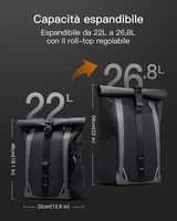 Mochila para Portátil Unisex RollTop de 22-26.8L, de Poliéster, con Compartimento Principal Abatible 180°, Cierre Impermeable, para Viaje