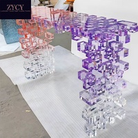 Table console en acrylique empilable à dégradé de couleurs, structure en blocs transparents, meuble d'entrée, buffet pour villa haut de gamme, hall d'hôtel