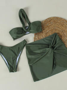 ชุดว่ายน้ำสตรี3ชิ้น7สีชุดบิกินี่และกระโปรงสไตล์บราซิลชุดบิกินี่และกระโปรงพันตัวหนึ่งไหล่ชุดว่ายน้ำมินิกระโปรงคลุม - Product Image 3