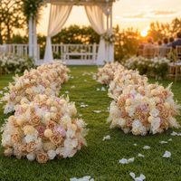 J-FB231 Vente en gros de grandes boules de fleurs artificielles de couleur champagne, centre de table de mariage, rose en soie de luxe, orchidée, boule florale pour la décoration de table
