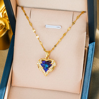 Collier fin en cuivre doré et argenté avec pendentif cœur multicolore pour femme