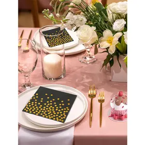 Milieuvriendelijk Huwelijksfeest Zwart Goud Polka Dot Papieren Servetten Servetten Cocktail Servetten