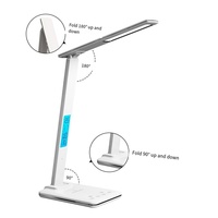 Lampe de bureau LED multifonctionnelle pliable avec protection oculaire, charge sans fil DC 5V, commande tactile intelligente pour l'étude, le bureau et la lecture