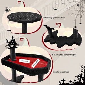 Albero per <span class=keywords><strong>Gatti</strong></span> in Legno per Halloween e Cuccia, Stile Cartone Animato con Motivo Pipistrello, Design Compatto per <span class=keywords><strong>Gatti</strong></span> Grandi, Struttura Salvaspazio per Arrampicata - Product Image 3