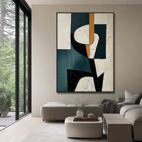 Décoration d'intérieur, peintures sur toile artisanales vertes et noires texturées Wabi Sabi, art mural géométrique minimaliste sur toile