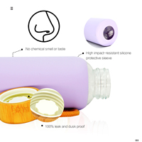 Bouteille d'eau en verre borosilicate de 500 ml avec manchon en silicone, couvercle en bambou, anti-fuite, réutilisable