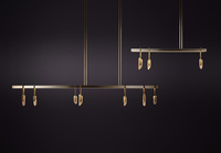 Lustre linéaire de luxe italien moderne et minimaliste en cristal de quartz et laiton avec LED pour table à manger, îlot de cuisine, villa