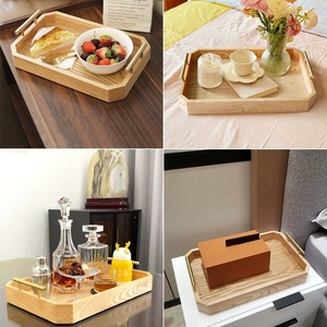 Plateau rectangulaire en bois, couleur bois naturel, plateau de service en bois massif pour salon, table basse, plateau à fruits - Product Image 3
