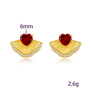 9 Vintage 925 Silver Gold Plated Brushed Fan Stud Earrings 6mm Heart Cut Natural <b>Stone</b> Daily Wear Jewelry For Women - Product Image 6