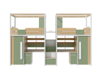 Lit de dortoir en bois de style moderne avec lit superposé et bureau, bureau informatique et lit de dortoir. Lit de dortoir individuel exquis