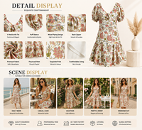 Robe d'été décontractée sur mesure ODM pour femme, taille naturelle, coupe trapèze, 100 % coton, mini-robe à col en V, manches bouffantes et ourlet superposé