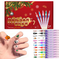 Stylo à ongles acrylique japonais 0,5 mm, 12 pièces, usage quotidien, pour peinture d'ongles DIY Halloween, effaçable, séchage rapide, stylo crochet, cadeau de Noël