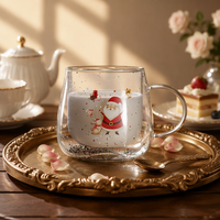 Mug à café en verre transparent à double paroi, design moderne de Noël, écologique, anti-fuite, sans BPA, compatible micro-ondes et lave-vaisselle
