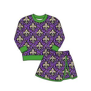 Ensemble 2 pièces personnalisé pour fillettes : haut à manches longues et jupe imprimées Mardi Gras – Vêtements de boutique pour le Mardi Gras - Product Image 5