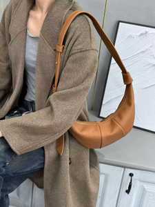 Sac à bandoulière en cuir véritable souple pour femmes, couleur unie, demi-lune, sacs à bandoulière fantaisie célèbres à la mode pour femmes, sac en cuir véritable - Product Image 4