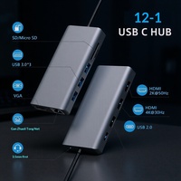 Hub d'extension Gigabit Subosen personnalisé Type-C 12-en-1 avec ports USB 3.0/2.0 et prise en charge des cartes SD pour ordinateur portable, en métal