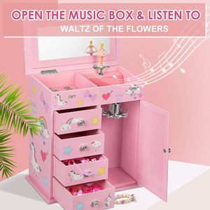 Caja de Música Grande Ever Bright en Oferta, Caja de Música con Forma de Armario de Unicornio Rosa, Caja de Música Personalizada con Forma de Castillo y <span class=keywords><strong>Bailarina</strong></span>, Regalo Perfecto para Niñas - Product Image 2