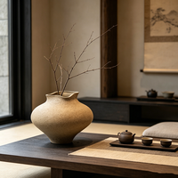 Vase en céramique vintage de style chinois, pot décoratif en terre cuite Wabi-Sabi, ornement pour arrangement floral en céramique pour salon