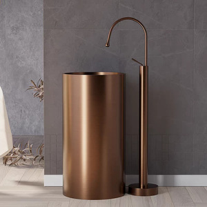 Nuovo Design moderno <span class=keywords><strong>bagno</strong></span> oro Hotel lavello in resina 304 <span class=keywords><strong>acciaio</strong></span> inossidabile Freestanding piedistallo <span class=keywords><strong>lavandino</strong></span> - Product Image 1