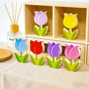 زهور خشبية ملونة من ألواح MDF على شكل زهرة التوليب لتزيين الرفوف في المنزل الريفي خلال عيد الفصح والربيع - Product Image 1