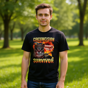 T-shirt Meme Chat Survivant de la circoncision, design étrangement spécifique, noir, adulte, unisexe - Product Image 3