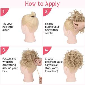 Fibre haute température bouclée <span class=keywords><strong>Chignon</strong></span> crépus Curl cordon moelleux désordonné cheveux paquet élastique <span class=keywords><strong>filet</strong></span> tirer queue de cheval - Product Image 5