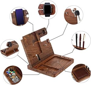 JUNJI Support de téléphone et de portefeuille en bois de style art populaire Support d'organisation intelligent en pin poli - Product Image 5