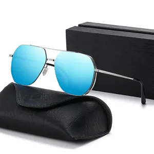 Stilvolle quadratische Übergrößen-Alloy-Sonnenbrille 2024 Mode-Spiegel polarisierter Metallrahmen-Sonnenbrille Pilot-Sonnenbrille für Herren