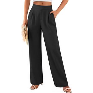 Pantalones Anchos FOXA para Mujer, Cintura Alta, Estilo Palazzo con Bolsillos, Color Negro Oscuro, Pantalones de Vestir Casuales de Verano para Negocios - Product Image 1