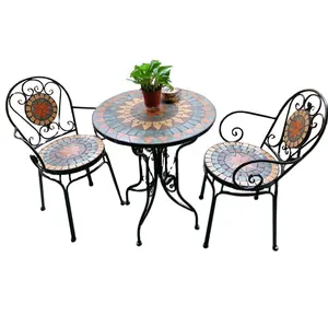 Factory Direct Antique Garden Backyard Ceramic 3PCS Outdoor Mosaic Bistro Set