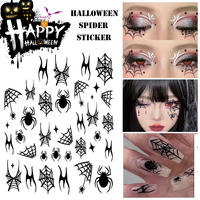 Autocollants pour Ongles d'Halloween Toile d'Araignée Décalcomanies 3D Auto-Adhésif Design Spooky Chauve-Souris Serpent Crâne Nail Art Autocollant Noir Fantôme Effrayant