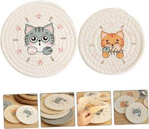 Mignon Kitty <span class=keywords><strong>chat</strong></span> boisson Boho coton corde tasse sous-verres pour boissons tapis absorbant tissé <span class=keywords><strong>manique</strong></span> bureau café - Product Image 5