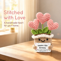 Ornement de pot de fleurs artificiel en crochet fait main, en forme de cœur mignon, pour le soutien émotionnel, avec étiquette positive