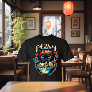 T-Shirt Unisex con Stampa Digitale Anime Giapponese Gatto e Ramen, Manica Corta, Regalo Promozionale - Product Image 2