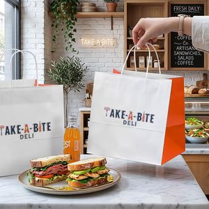 Bolsas de Papel Kraft Blancas Reciclables y Desechables Ecológicas Personalizadas para Restaurante, Hamburguesas, Sándwiches y Hot Dogs - Product Image 1