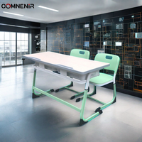Ensemble de bureau et de chaise double réglable en métal indien avec étagère pour l'école primaire, pour appartement et usage scolaire