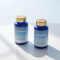 Bouteilles de rangement pour pilules en plastique PET avec bouchon à vis en métal doré, design personnalisé, bleu cobalt, anti-lumière, 225 ml