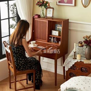 French Style Vintage Solid Wood Dressing <b>Table</b> With Mirror Storage Bedroom Makeup <b>Vanity</b> Desk Combined - Product Image 2