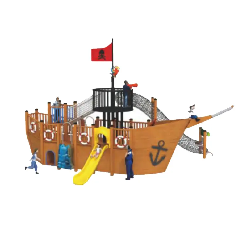 Op Maat Gemaakte Houten Piratenschip Kids Houten Buitenspeeltoestellen Voor Kinderen Speelset